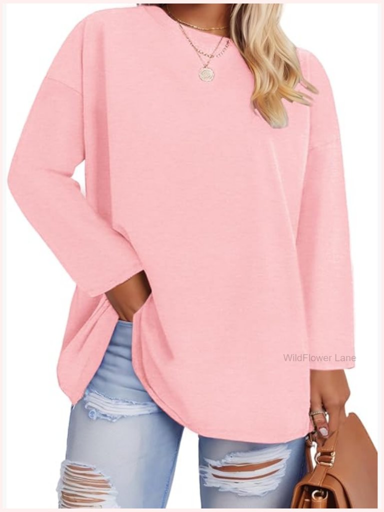 Plus Size Oversized Drop Shoulder Tunic Long Sleeve Tee